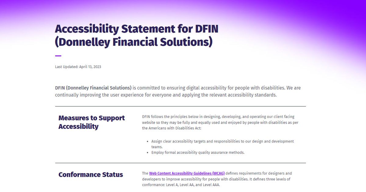 Accessibility Statement Donnelley Financial Solutions DFIN   Accessibility Statement Card Min 